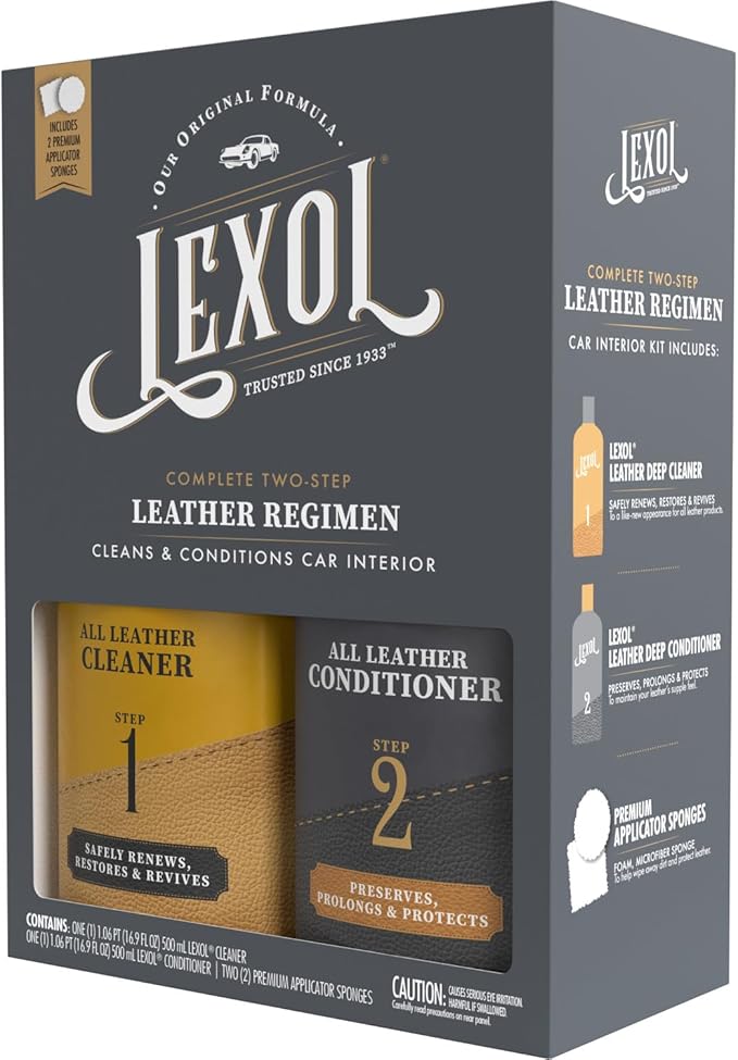 Lexol Leather Conditioner and Cleaner Kit by Lexol, Use on Furniture, Car Interiors, Shoes, Handbags, Includes 2 Application Sponges, Two-Step System, 16 oz Each