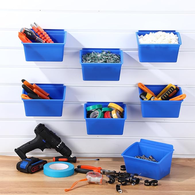 Unittype 12 Pcs Storage Bin Plastic Slatwall Bins for Slatwall Organizer Containers Garage Accessories(Blue)