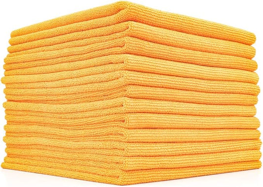 The Rag Company - The Edgeless Pearl - Professional Microfiber Detailing Towel for Ceramic Coating Leveling and Sealant Removal, Scratch-Free with No Tags, 320gsm, 16in x 16in, Orange - 12-Pack