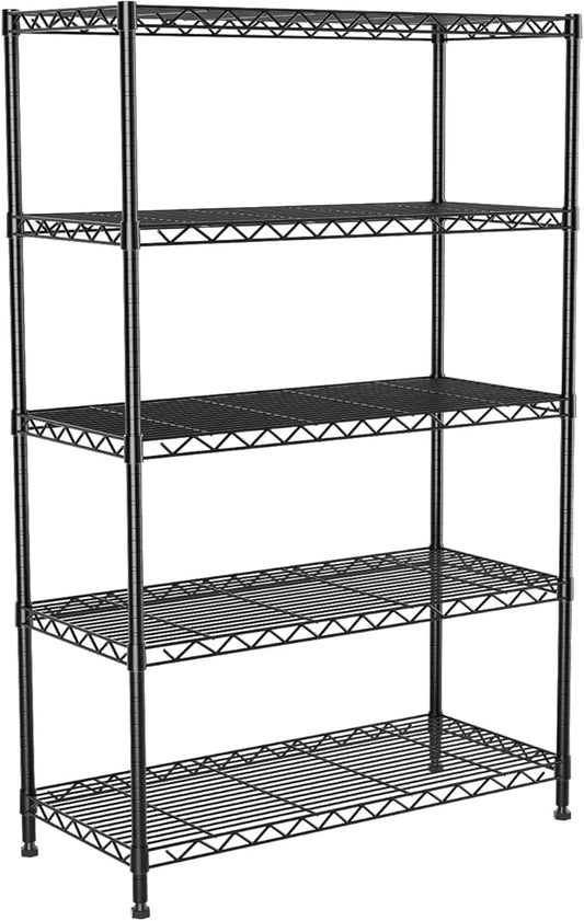 5-Tier Heavy Duty Shelving Unit,30" Wx14 Dx62 H,Metal Shelving with Lockable Wheels,Wire Shelf Rack,Height Adjustable Metal Storage Shelves Organizer for Kitchen,Garage,Office,Laundry,Pantry