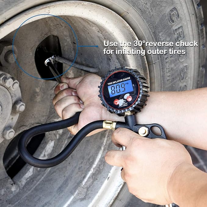 CZC AUTO Heavy Duty Inflatable Air Chuck, Straight on Foot Dual Head Truck Tire Chuck, 1/4" FNPT Extension Stem Compatible with Inflator Air Pump Compressor Accessories for Truck Bus Car Motorcycle