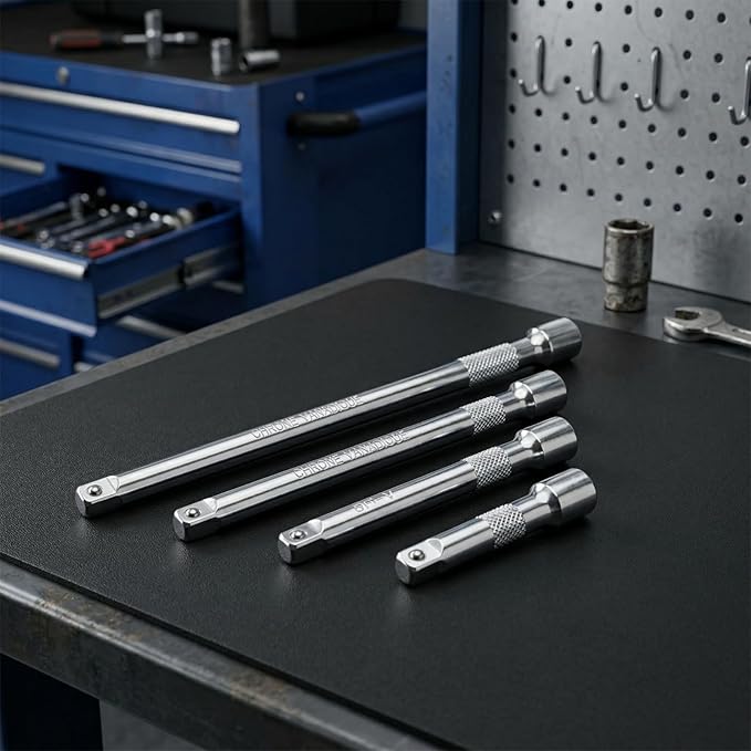 EMSTAR 4PCS 1/4" Drive Socket Extension Bar Set, 2" / 50mm, 3" / 75mm, 4" / 100mm, 6" / 150mm, CR-V Steel Ratchet Extensions for Automotive & DIY Repair