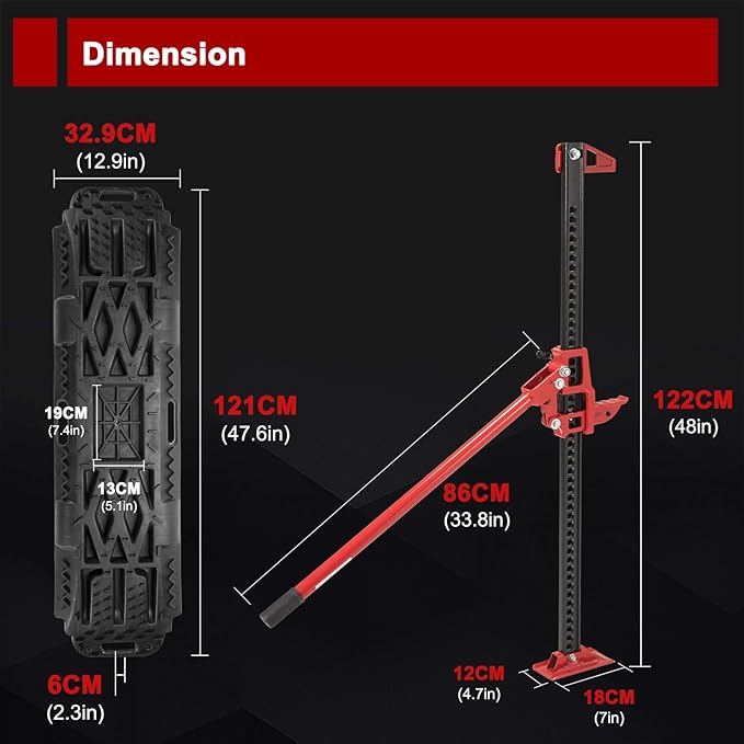 BUNKER INDUST Offroad High Lift Jack with Pair Traction Board Mate,48" FarmJack with Sand Mud Snow Track Mat Board, Offroad Tire Recovery Kit for Car Truck Jeep ATV SUV UTV