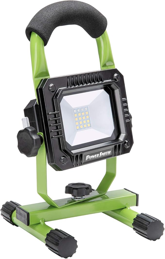PowerSmith 800 LM Weatherproof Rechargeable Lith-Ion Cordless LED Work Light with USB Power Bank for Mobile Device Charging, Metal Base Stand and Emergency SOS, Low/High Light Modes, 2 Year Warranty
