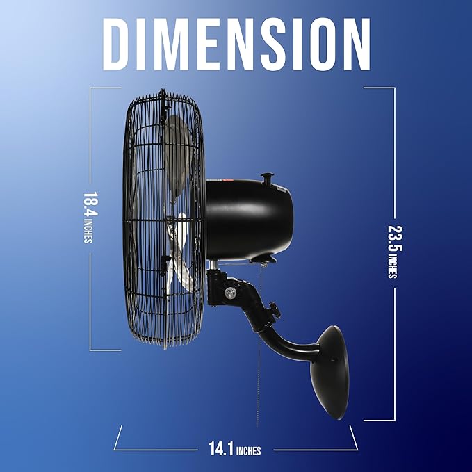 Tornado - 16 Inch Pro Series Oscillating Wall Mount Fan - High Velocity Heavy Duty Metal Wall Mount Fan for Industrial, Commercial, Residential, and Greenhouse Use - UL Safety Listed