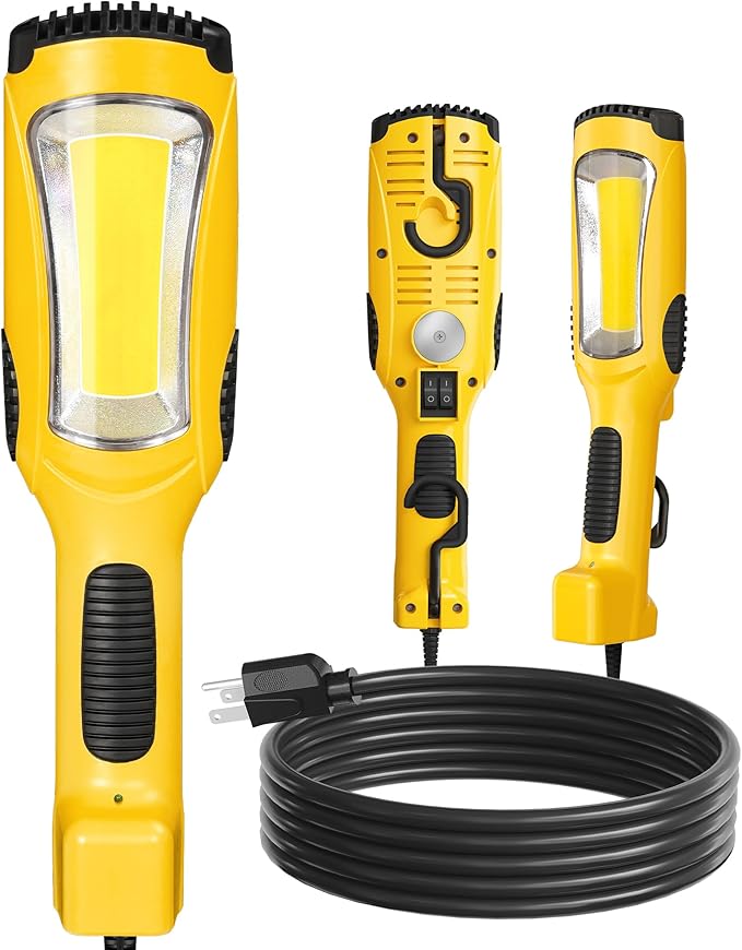 24W LED Work Light, 15FT 3000LM COB LED Light, Handheld Underhood Trouble Light with Cord 16 Gauge SJTW, Swivel Hook, for Garage, Workshop, Car Repair Scene, ETL Listed, Yellow Y05WL06