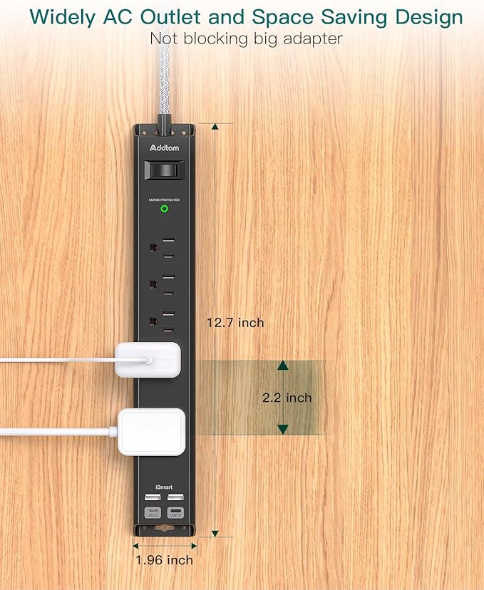 10Ft Surge Protector Power Strip - Extension Cord with Multiple Outlets, 5 Widely Outlets 4 USB Ports, Wall Mount, Flat Plug, Desk Charging Station for Home Office College Dorm Room Essentials