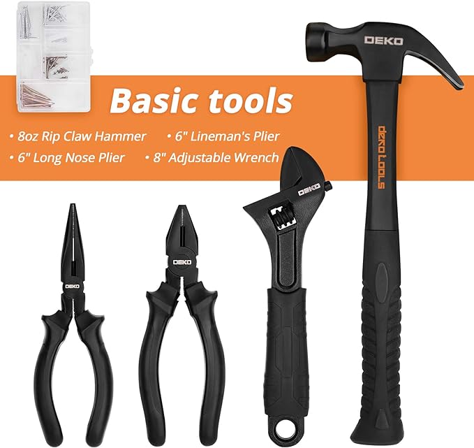 DEKOPRO 218-Piece General Household Hand Tool kit, Professional Auto Repair Tool Set for Homeowner, General Household Hand Tool Set with Plier, Screwdriver Set, Socket Set, with Portable Storage Case