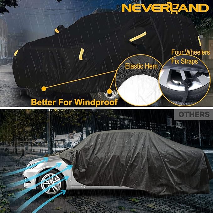 SUV Car Cover All Weather Waterproof Fit for Acura MDX, Ford Explorer, Subaru Ascent, Kia Telluride, Hyundai Palisade, Porsche Cayenne, Audi Q7/Q8 for Automobiles Universal Fit SUV Up to 190"