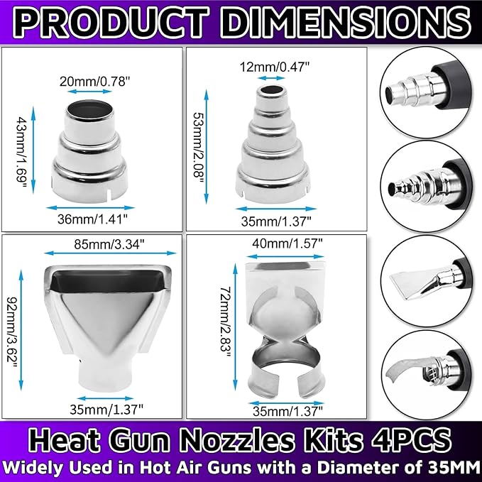 Heat Gun Nozzles Kit 4Pcs 35mm，Bottom Soldering Gun Kit Soldering Accessories Heat Gun Attachments Stainless Steel Reflector Heat Resisting，For Most Hot Air Gun Soldering Station Nozzle Tool