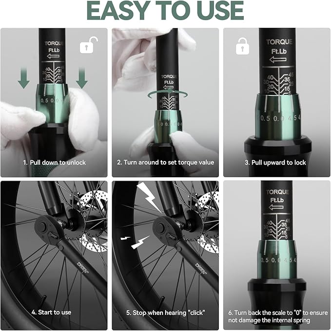 DISEN 9PCS Click Torque Wrench Set 1/4" 3/8" 1/2" Drive 20-220 In.lb, 5-45 Ft.lb, 10-170 Ft.lb with 6 Adapters, ±3% Accuracy, 72-Tooth, Dual Scale, Storage Case for Bike, Motorcycle, Car, Truck Repair