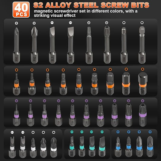 42-in-1 Magnetic Ratchet Screwdriver Set, Professional T-Handle Multi Bit Tool Kit with S2 Steel Bits, Portable Repair Set with Compact Case for Gifts, Electronics, Furniture & DIY