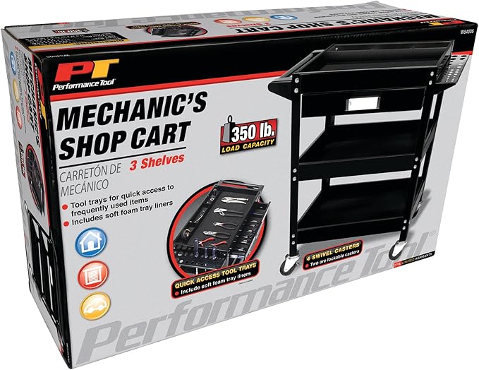 Performance Tool W54006 23-Inch x 16-Inch 3 Shelf Utility Cart with Drawer