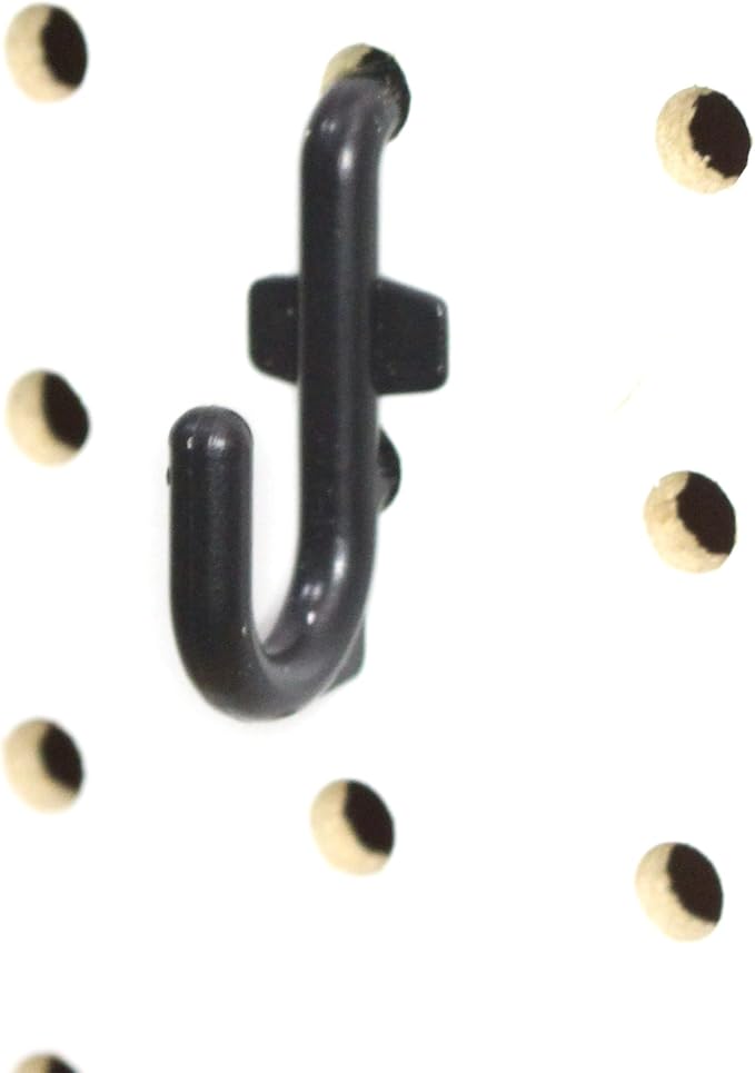 JSP Manufacturing Peg Board Plastic J Hook Style Hooks | Garage Tool Storage Craft Hooks Pegboard Asscessories (50, Black)