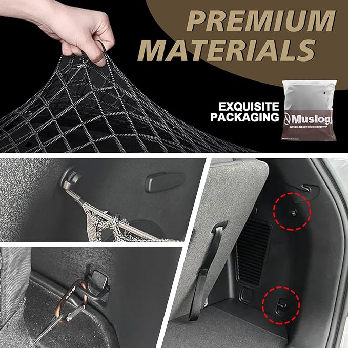 Muslogy Truck Bed Cargo Net Trunk Netting Compatible with 2021-2024 2025 2026 Kia Sorento Accessories, Pickup Cargo Organizer SUV Sedan Storage Net w/Heavy Duty Carabiners