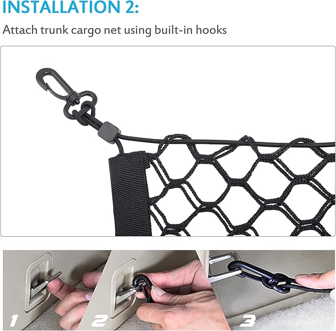MICTUNING 2-Layer Heavy Duty SUV Truck Cargo Net, 44 x 15 Inch Universal Bed Net with Hooks, Adjustable Highly Elastic Storage Organizer Mesh Net Compatible for Pickup Truck SUV