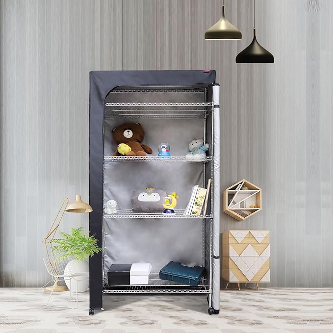 Shelving Cover Storage Shelf Wire Rack Cover 60X24X72 The Two-Way Zipper Design can be Opened up, Down, or All for Easy Access (No Shelves,Black)