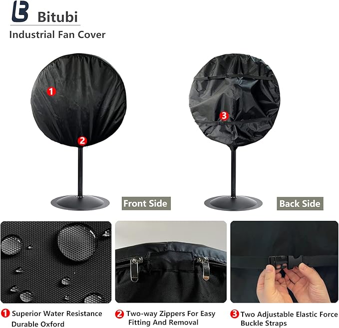 Bitubi Industrial Fan Cover, Waterproof Outdoor Covers, Compatible for 30 Inch Wall Mount and Pedestal Fans, Heavy Duty 600D Oxford Dustproof Cover, Black