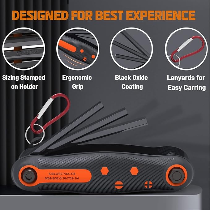 DISEN 25-Piece Folding Allen Key Set - 3-Pack SAE & Metric Hex Key, Torx Star Key Set, Portable Keyhook, Heat Treated Chrome Vanadium Steel Allen Wrenches