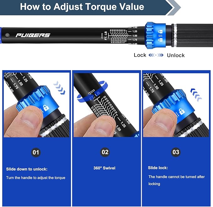Torque Wrench Set 1/2 3/8 1/4 inch Drive Click, 3Pcs Torque Wrenches 10-170 FT.LB,5-50FT.LB,20-240IN.LB, Inch pound Torque Wrench with 3 Pcs Adapter for Bike,Car, Truck,Tractor