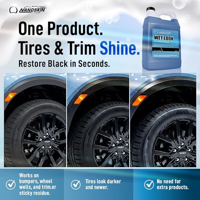 Nanoskin WET LOOK All Season Dressing 55 Gallons -Exterior Rubber & Plastic Solvent Based Dressing for Car Detailing | Produces a Deep, Rich, Long lasting shine | Safe For Cars Trucks, Motorcycles, RV