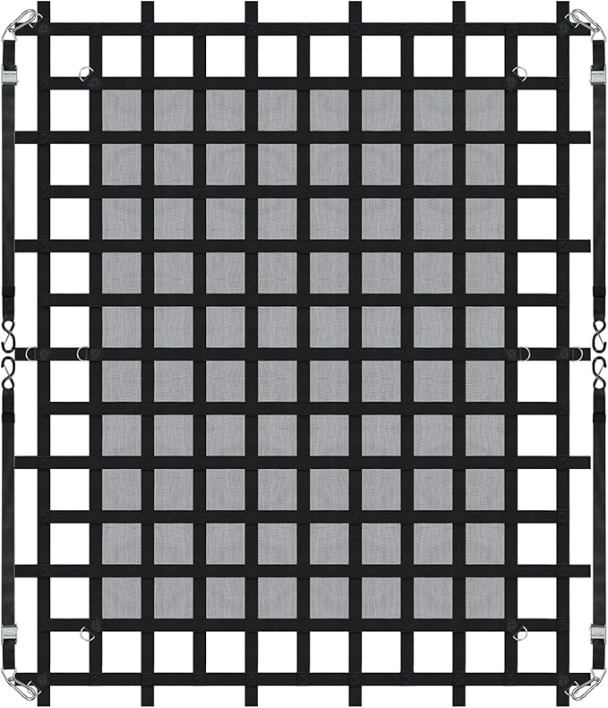 VEVOR Cargo Net with Mesh, 96 in x 81 in, Heavy Duty Truck Cargo Net-(WLL) 1,500lbs, 4 Adjustable Straps with Carabiners & S-Hooks, Truck Bed Cover for Trailer, Pickup, Boat, Jeep, SUV 6.75' x 8'