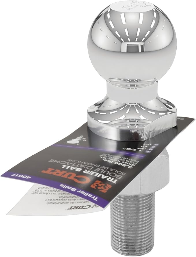 CURT 40017 Chrome Trailer Hitch Ball, 3,500 lbs, 1-7/8-Inch Diameter, 1 x 3-Inch Shank