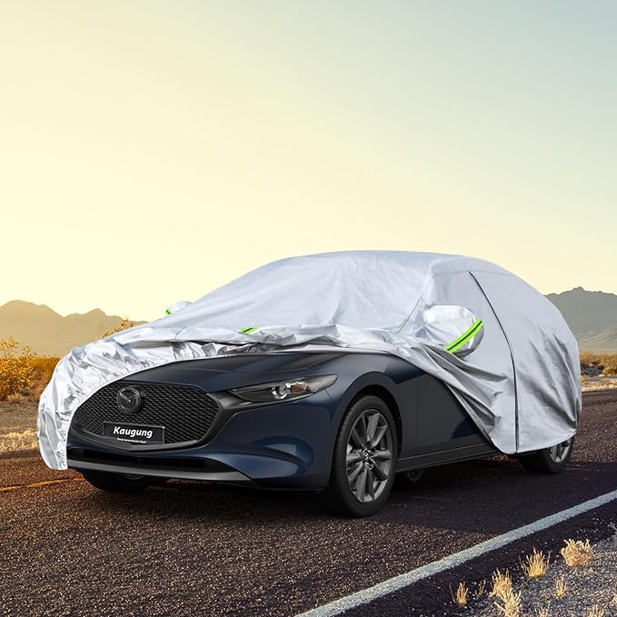 Kaugung 6 Layers Car Cover Custom Fit Mazda 3 Hatchback from 2003 to 2025,Waterproof Car Cover All Weather for Automobiles Outdoor Indoor with Zipper Door, Sun Rain Dust Snow Protection.