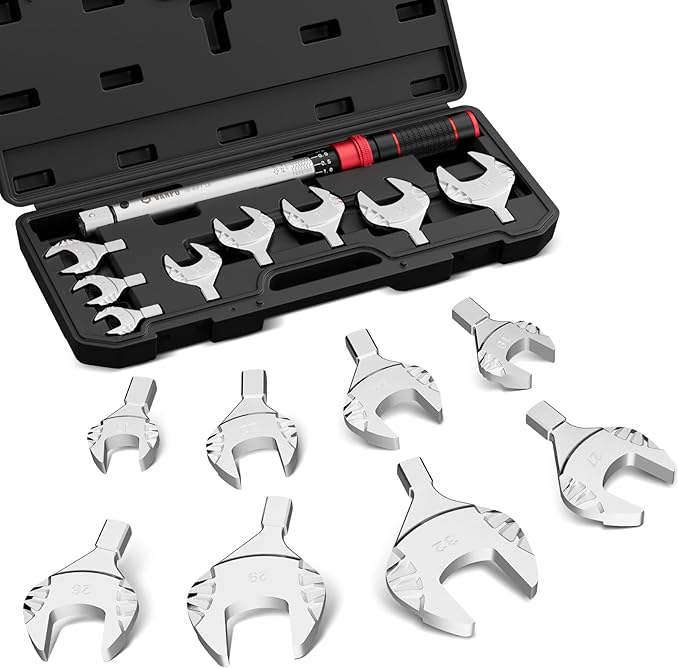 VANPO HVAC Torque Wrench 10–80 Ft-lb, 9×12mm, Adjustable Click Torque Wrench with Open End Heads (17–32mm), ±3% Accuracy for Mini Split AC & Refrigeration Flare Nut Installation