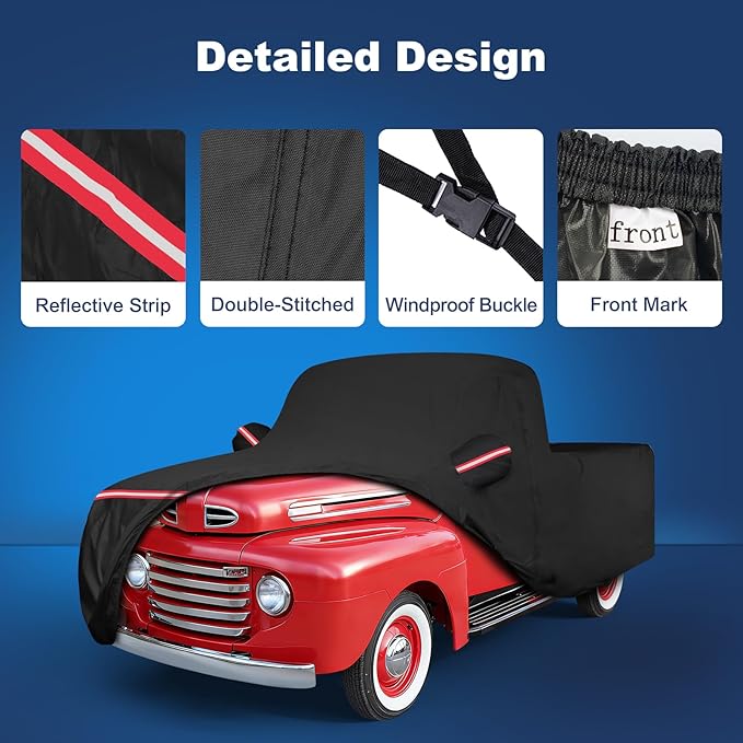 QUNSUNUS Truck Cover for Ford F100 and F1 1948-1983 Regular Cab Short Bed 6.75ft, Waterproof F100 Car Covers with Elastic Edge, All Weather F100 Cover with Straps and Zipper