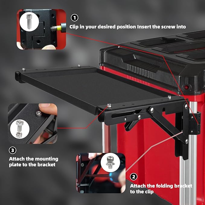 Folding Packout Mount Compatible with Milwaukee Packout Toolbox, Heavy Duty Foldable Work Table for Side Storage of Your Packout System