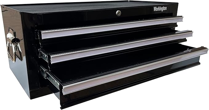 Workington Industrial 3 Drawers Portable Metal Intermediate Box, 26" Middle Tool Chest Cabinet with Ball Bearing Drawer Slides, Steel Tool Storage Box Organizer 4009 Black