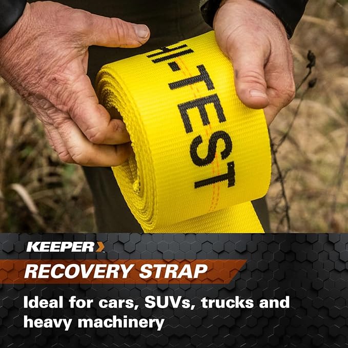 KEEPER Tow Straps Heavy Duty with Loops - 6" x 30' Towing Strap, 60,000 lbs Break Strength - Ideal for Vehicle Recovery, Trucks, SUVs, and Off-Road Use