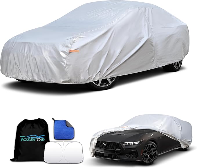 Car Cover Waterproof All-Weather,Heavy-Duty Outdoor Full Exterior Automobiles Snow Cover for Sedan/Coupe 186-193 inch,with Sun Visor,Anti-Scratch Cotton Lining & Zippered,Towel&Storage Bag