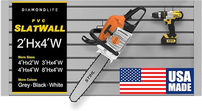 Heavy Duty 2x4 PVC Garage Slatwall Storage System (with Endcaps & Screws) - Modular Slat Wall Paneling for Garage Wall Organizer - Interlocking Slatwall Panels for Home & Commercial Use (Grey)