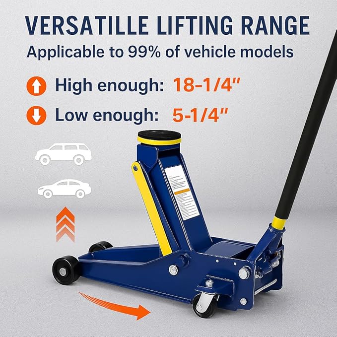 A A IN 3 Ton Heavy-Duty Floor Jack, Steel Hydraulic Jack with Double Pumps for Quick Lifting, Rotating Rear Casters, Blue