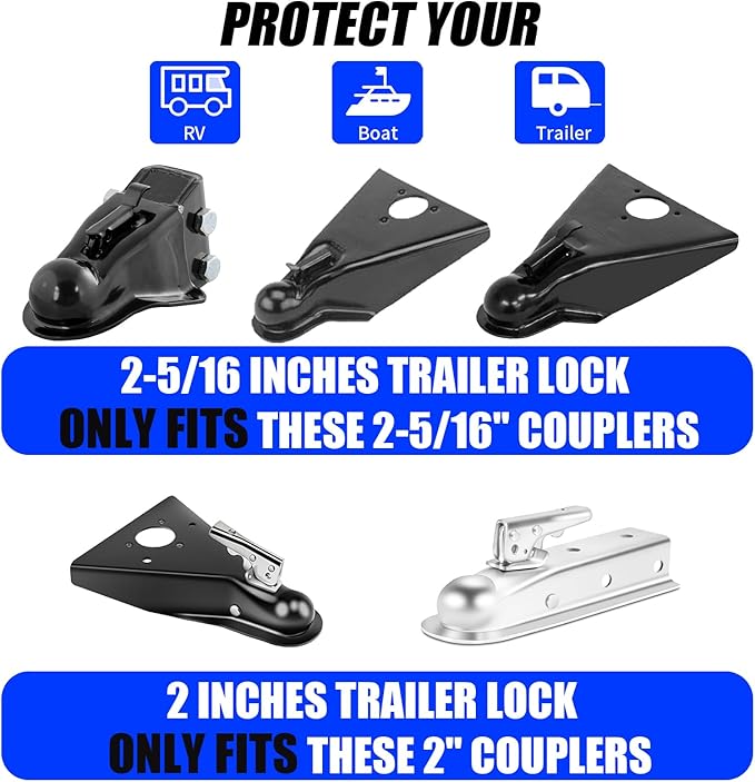 2-5/16" Heavy Duty Trailer Hitch Lock - Ball Coupler&Safety Chains Anti-Theft,Travel RV/Pop-Up Camper/Boat/Truck/Motorcycle/ATV/UTV/Flatbed/Cargo/Dump/Utility Trailer Tongue Lock Secure Design