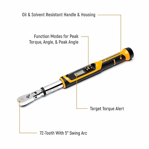 GEARWRENCH 3/8" Flex Head Electronic Torque Wrench with Angle, 10-100 ft/lbs. - 85078