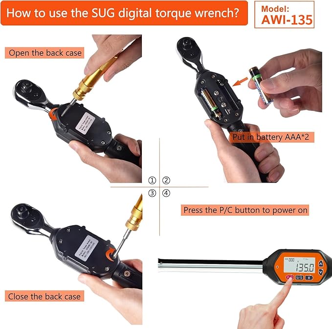 SUG Mini Digital Torque Wrench (1/2-Inch, 2.9-99.6 ft-lbs/4.0-135.0 Nm)