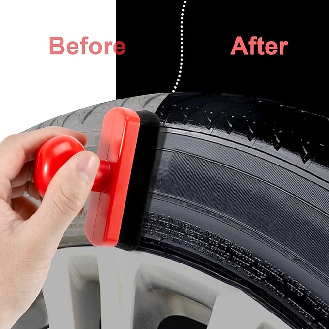 UNIMEIX Tire Shine Applicator Brush Large Vegan Tire Shine Brush with Storage Stand for Vehicles Tire Shine Polish Wax and Car Wash (Red)