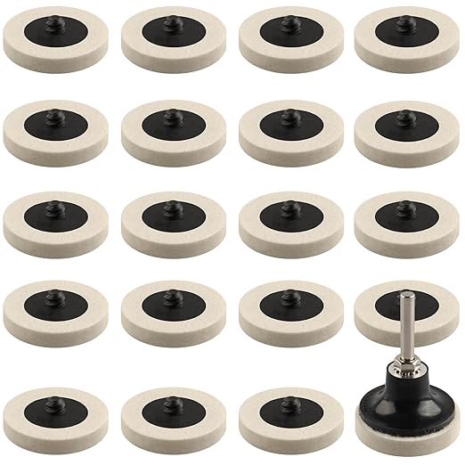 Rocaris 20 Pcs 2 Inch Compressed Wool Fabric Disc Polishing Buffing Pads Wheels Disc Pad Holder with 1/4" Shank Perfect for Cleaning Polishing Sanding Projects…