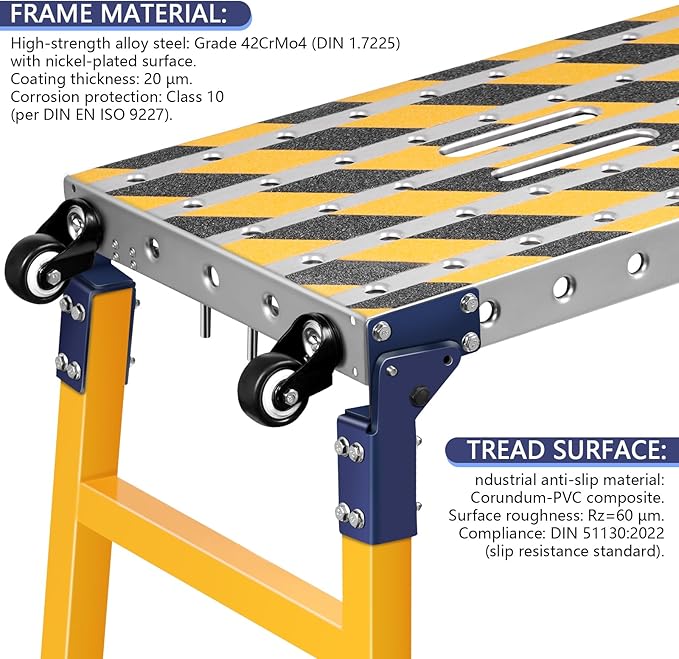 Versatile Portable Steel Work Bench with 4 Wheels, 63'' × 14.2'' Foldable Welding Table with Height Adjustment, Heavy Duty Steel Construction Galvanized Tabletop Workbench with 1102 LBS