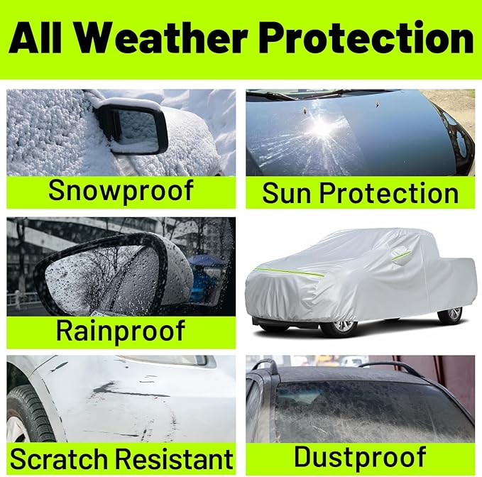 Favoto Truck Cover Waterproof Outdoor - All Weather 6 Layers Heavy Duty Pickup Cover Dust Rain Sun Protection Universal Fit for Chevy Silverado, Dodge Ram 1500, Ford F150 (Length Up to 242 inch)