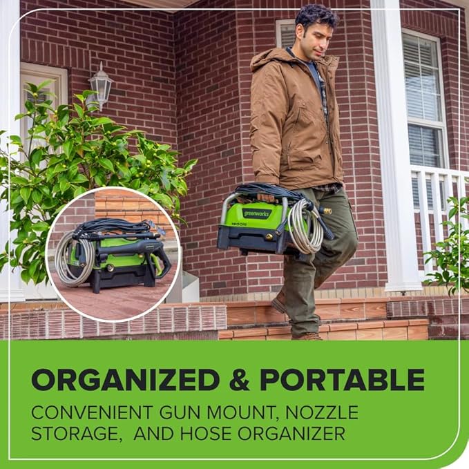 Greenworks 1900 PSI (SGS Certified) 1.2 GPM 13Amp Portable Compact Electric Pressure Washer, Power Washer for Cars, Driveways, Patios, Patio Furniture & Around Pools