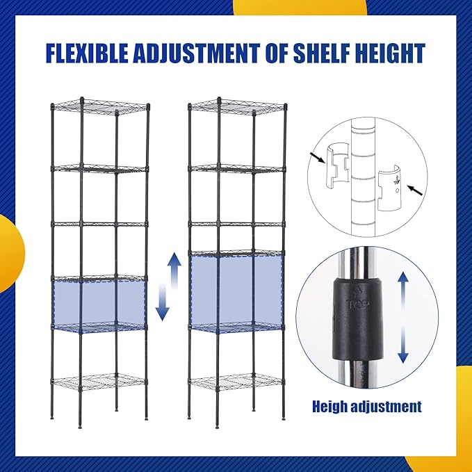 BestOffice Adjustable NSF-Certified Metal Shelf Wire Shelving Unit Storage for Small Places Restaurant Garage Pantry Kitchen Garage Rack (Chrome, 16.7L×11.8W×63.6H)