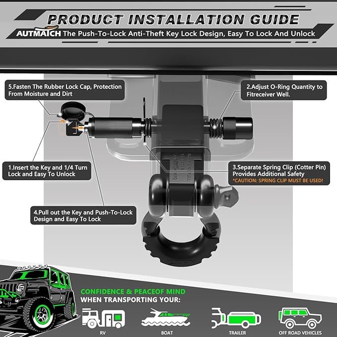 AUTMATCH Trailer Hitch Lock 5/8" - 4" Extra Long Span & Anti-Theft Hitch Locking Pin, Fits Class III IV V 2"-3.5" Receivers, Heavy Duty Towing Lock Pin for Jeep, Trailer, Truck, RV, Bike Rack, Black