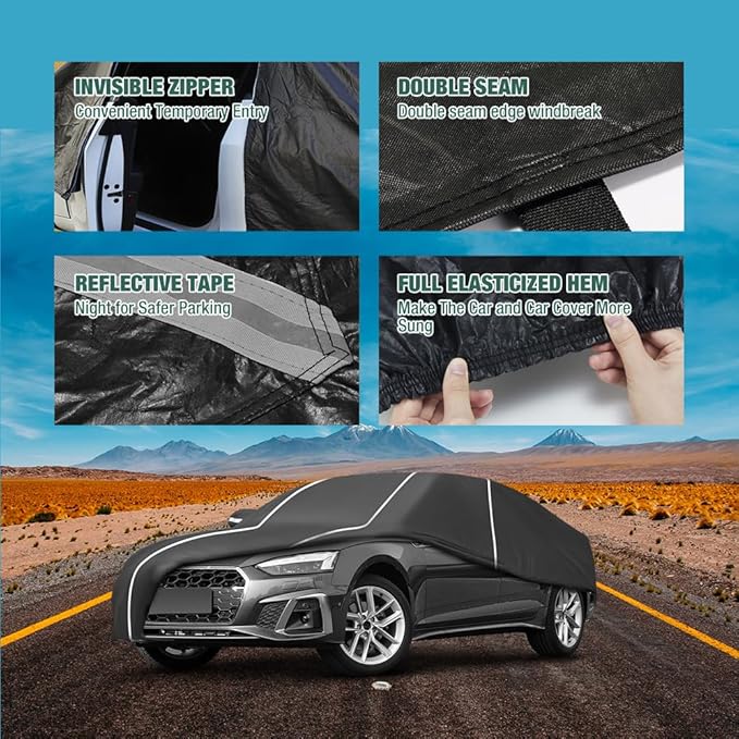 Fluorescent Strip Design 6 Layers Waterproof Car Cover Compatible for Audi A5/S5 2007-2024 All Weather Full Car Cover with Storage Bag