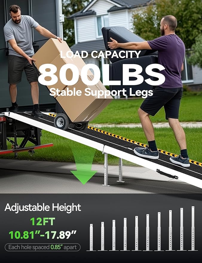 12 Feet Wheelchair Ramp, Non-Slip Aluminum Folded Handicap Ramp with Support Legs, Safer Detachable Door Threshold Wheelchair Ramps for Home Steps, Commercial Wheel Chair Ramp for Doorways