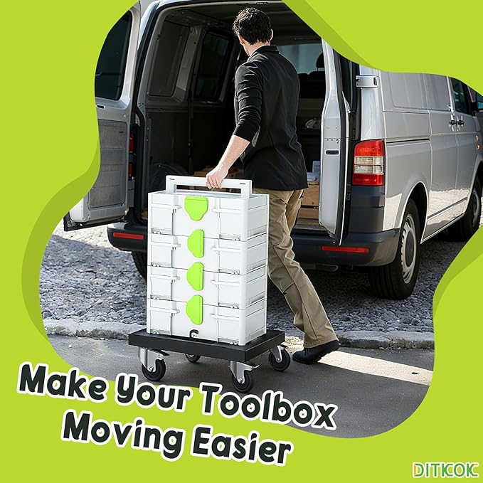 Metal Tool Cart for Festool with 4 Rollers, Black Systainer Cart for Festool for Easy Transport of Systainer & T-Loc System, Roll Board with Feedthroughs for Straps (No Toolbox)