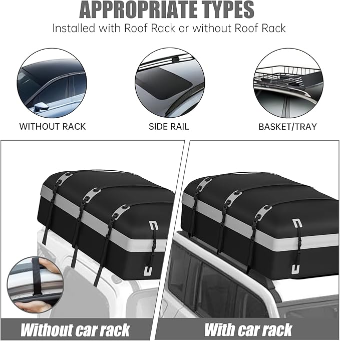 Car Rooftop Cargo Carrier Bag, 30 Cubic Feet Waterproof Soft-Shell Car Roof Bag for All Vehicle with/Without Rack, Include Anti-Slip Mat, Reinforced Straps, Door Hooks Luggage Lock (Grey)